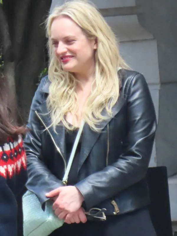 Best Veil 2024 Elisabeth Moss Black Biker Leather Jacket