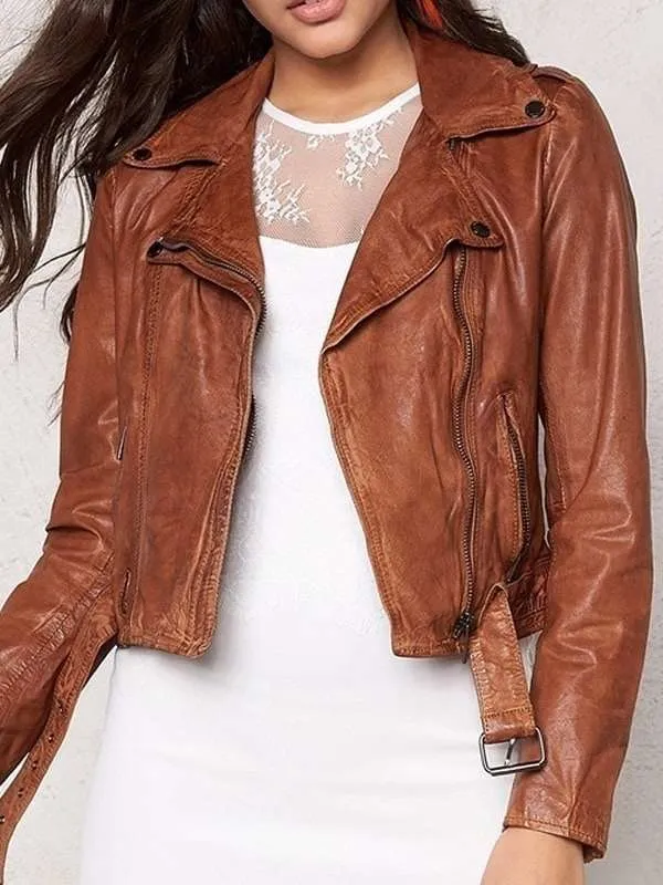 Best Women Stylish Brown Biker Leather Jacket