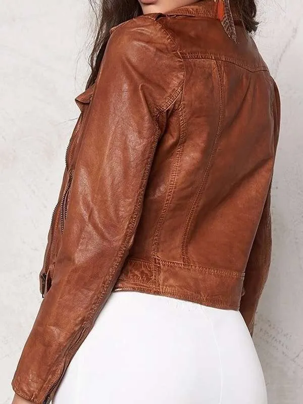 Best Women Stylish Brown Biker Leather Jacket