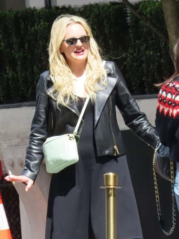 Best Veil 2024 Elisabeth Moss Black Biker Leather Jacket