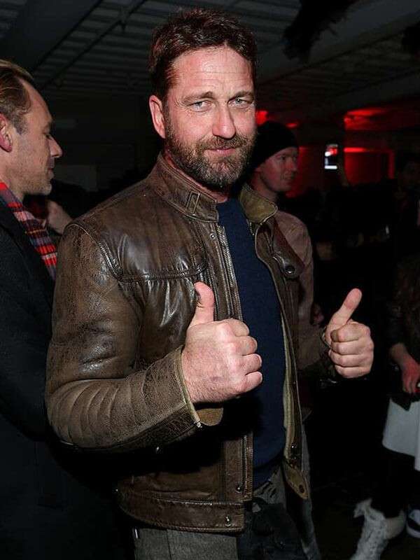 Best Gerard Butler Distressed Caferacer Leather Jacket
