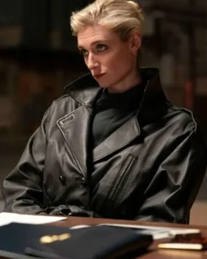 Best New MaXXXine 2024 Elizabeth Debicki Black Leather Coat