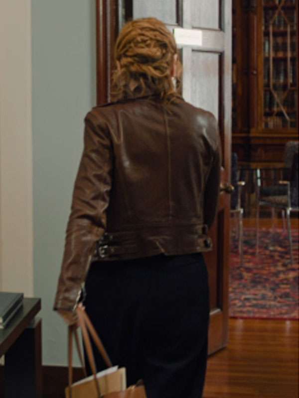Marble Hall Murders Lesley Manville Brown Leather Jacket - Image 3